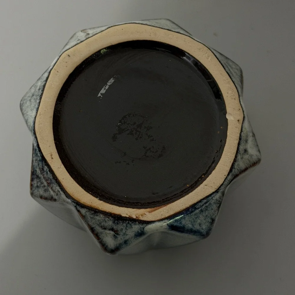 Ceramic Star Planter Vase OS Blue White Black Geometric Drip Glaze